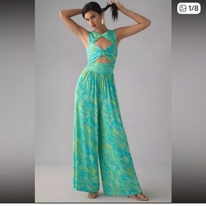 Plenty by Tracy Reese Aqua and Lime Cutout Wide-Leg Jumpsuit- NWT SMALL